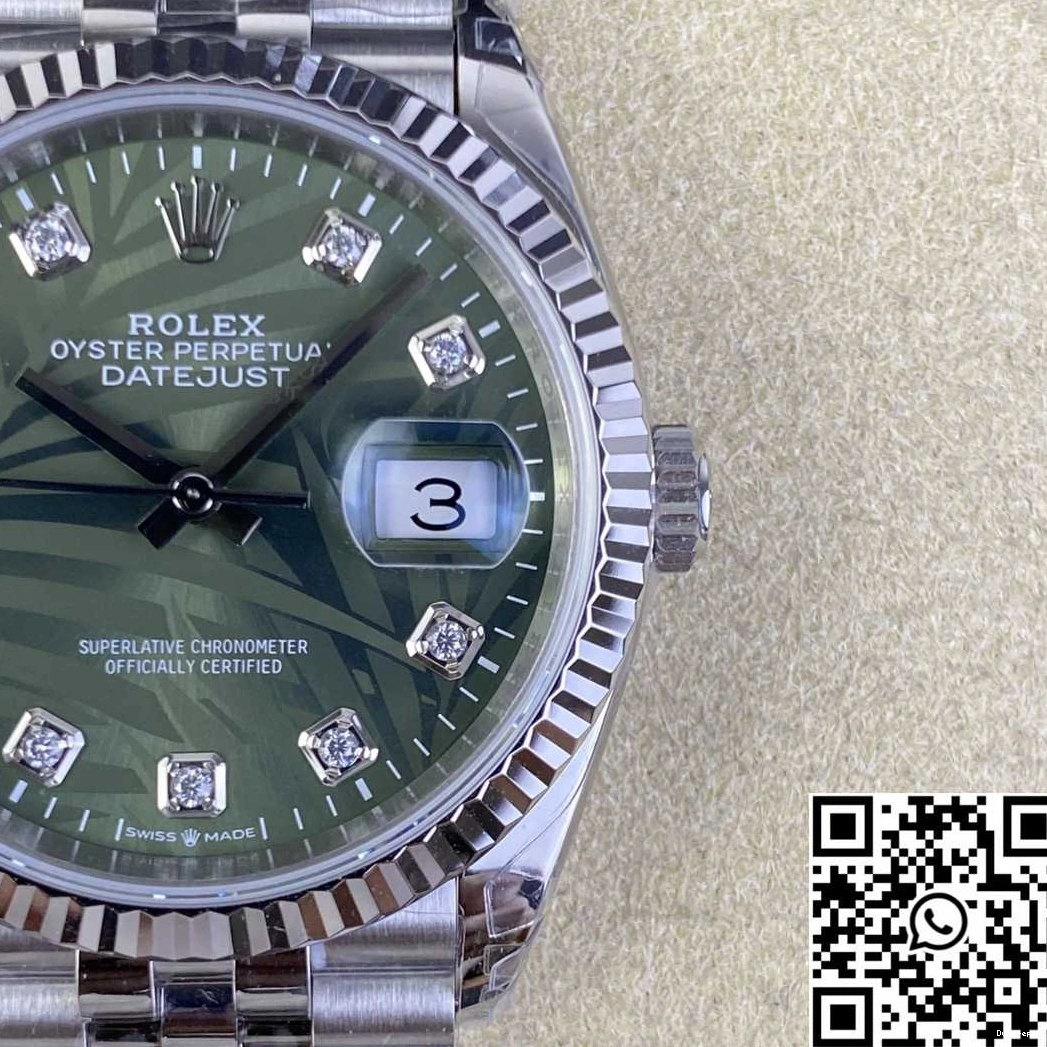 Hourmarker Diamond Stainless M126234 Dial Motif Factory 36MM Green Rolex Clean Datejust Steel 0212